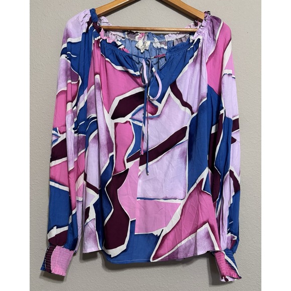 Perch Women's Shirt Top 1X Colorful Abstract Artsy Festival - Picture 2 of 10